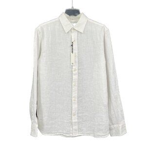 BR Banana Republic Men's Collared Linen Shirt White Large Summer